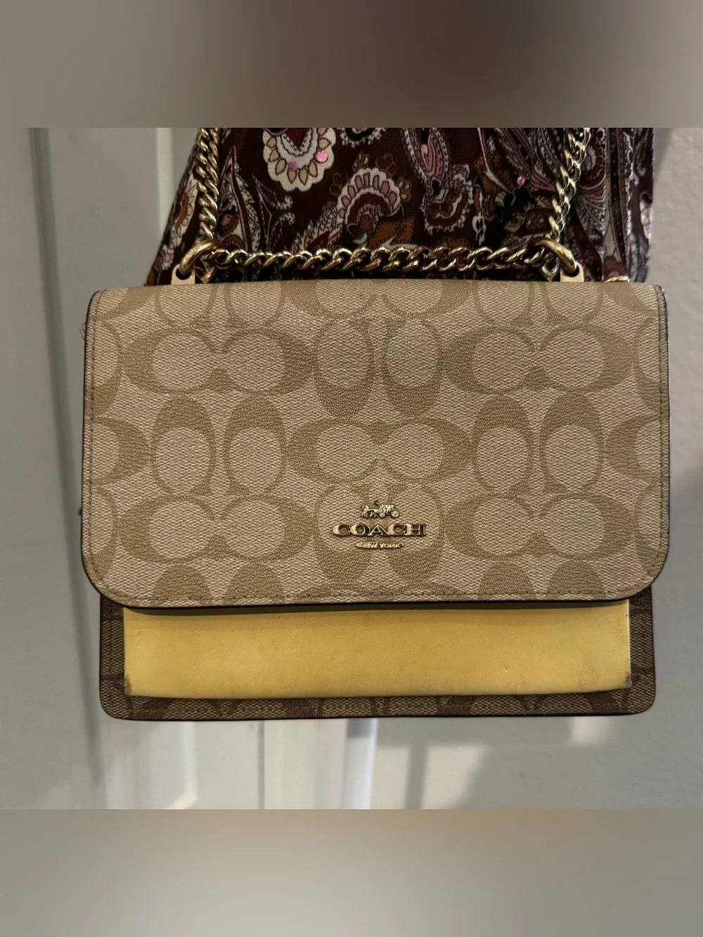Coach Klare Crossbody Bag Blocked Signature Canvas Khaki Vanilla Cream C4457